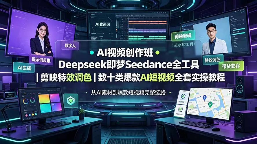 AI视频创作班◆Deepseek即梦Seedance全工具｜剪映特效调色｜数十类爆款AI短视频全套实操教程-2爱1学习资源网-伴学无忧