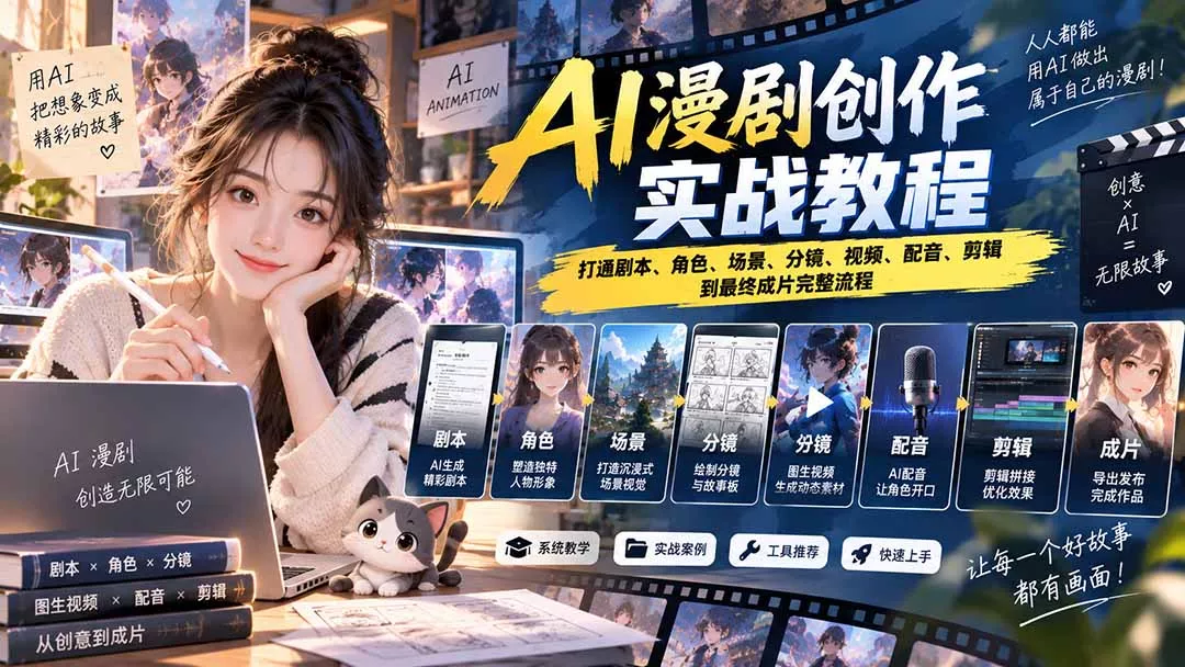 2026 AI漫剧创作实战教程：打通剧本、角色、场景、分镜、视频、配音、剪辑到最终成片完整流程-2爱1学习资源网-伴学无忧