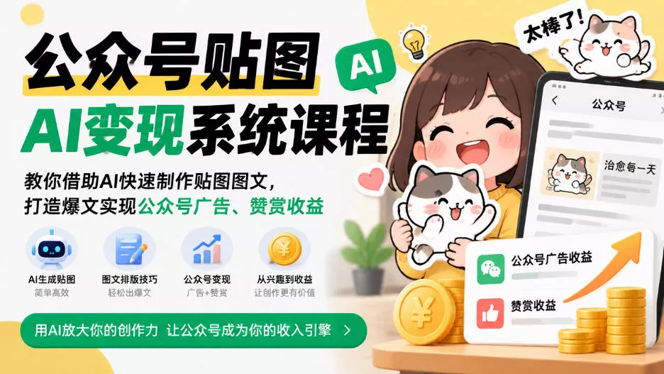 公众号贴图AI变现系统课程｜教你借助AI快速制作贴图图文，打造爆文实现公众号广告、赞赏收益-2爱1学习资源网-伴学无忧