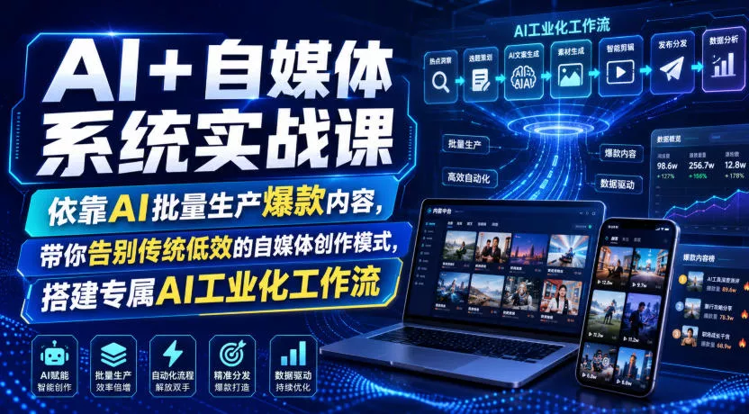 AI+自媒体系统实战课，依靠AI批量生产爆款内容，带你告别传统低效的自媒体创作模式，搭建专属AI工业化工作流-2爱1学习资源网-伴学无忧