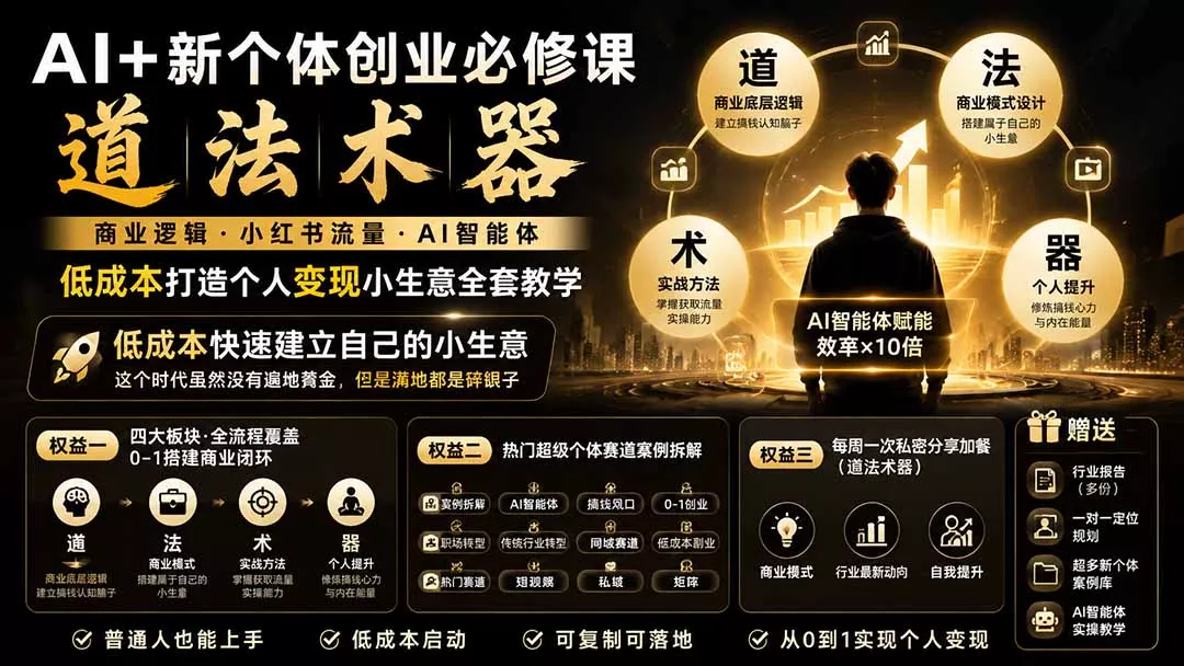 AI+新个体创业必修课-更新0922｜道法术器｜商业逻辑·小红书流量·AI智能体｜低成本打造个人变现小生意全套教学