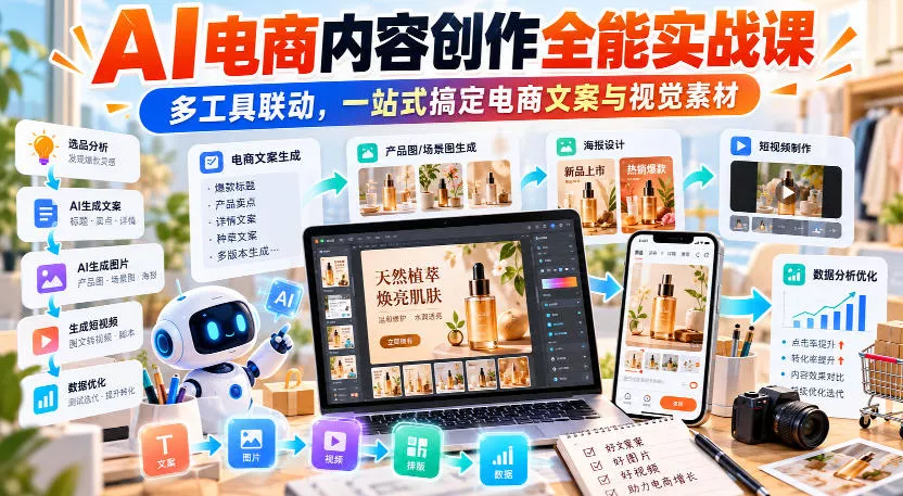 【无水印】AI电商内容创作全能实战课｜多工具联动，一站式搞定电商文案与视觉素材-2爱1学习资源网-伴学无忧