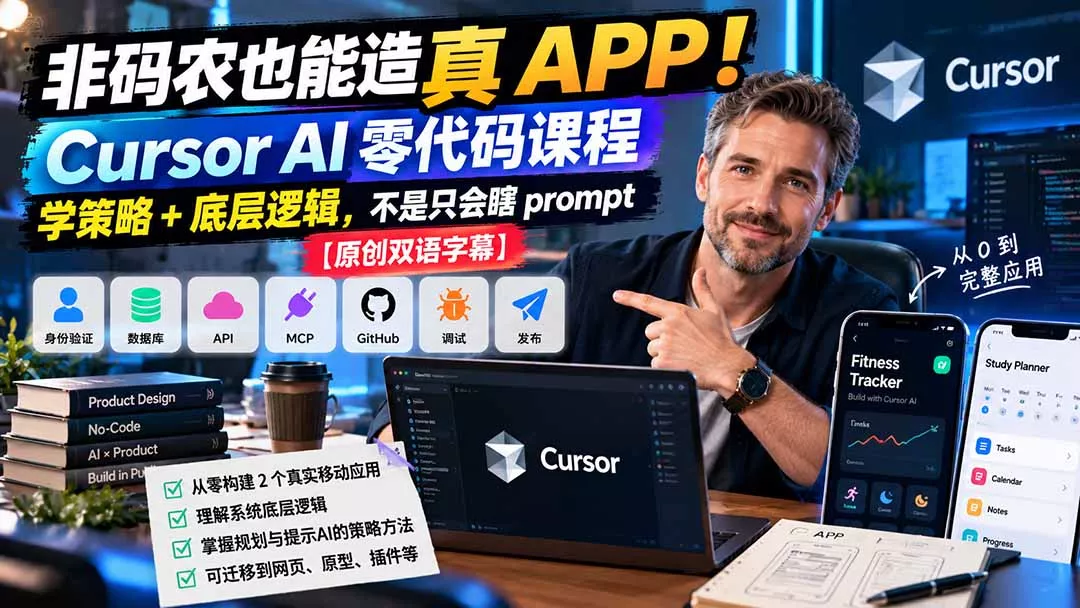 非码农也能造真 APP！Cursor AI 零代码课程：学策略 + 底层逻辑，不是只会瞎 prompt【原创双语字幕】-2爱1学习资源网-伴学无忧