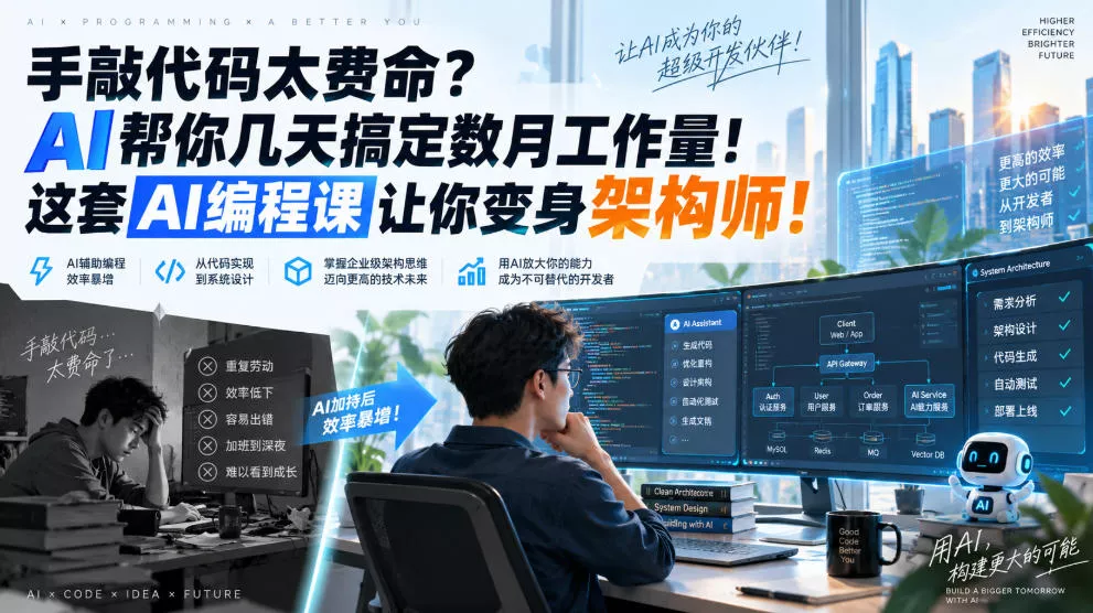 手敲代码太费命？AI帮你几天搞定数月工作量！这套AI编程课让你变身架构师！【原创双语字幕】-2爱1学习资源网-伴学无忧