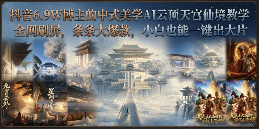 抖音6.9W博主的中式美学AI云顶天宫仙境教学，全网刷屏，条条大爆款，小白也能一键出大片-2爱1学习资源网-伴学无忧