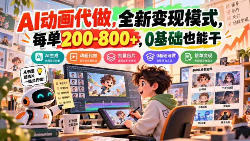 AI动画代做,全新变现模式,每单200-800+,0基础也能干【揭秘】-2爱1学习资源网-伴学无忧