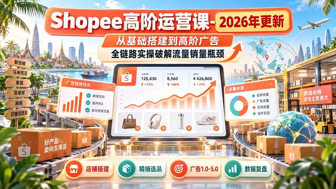 Shopee高阶运营课-更新9月，从基础搭建到高阶广告，全链路实操破解流量销量瓶颈-2爱1学习资源网-伴学无忧