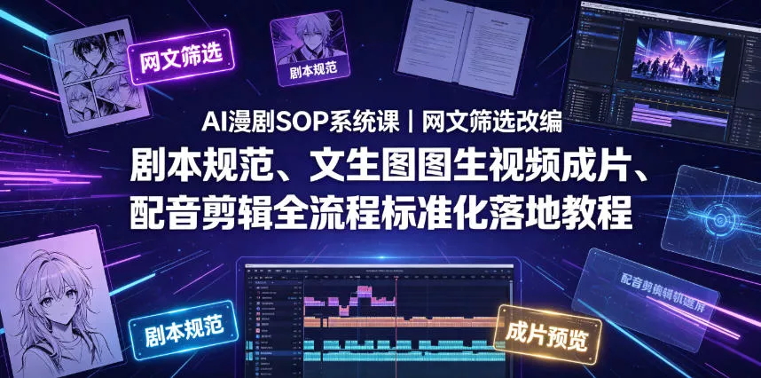AI漫剧SOP系统课|网文筛选改编、剧本规范、文生图图生视频成片、配音剪辑全流程标准化落地教程(更新0826) AI漫剧SOP系统课|网文筛选改编、剧本规范、文生图图生视频成片、配音剪辑全流程标准化落地教程(更新0826)
