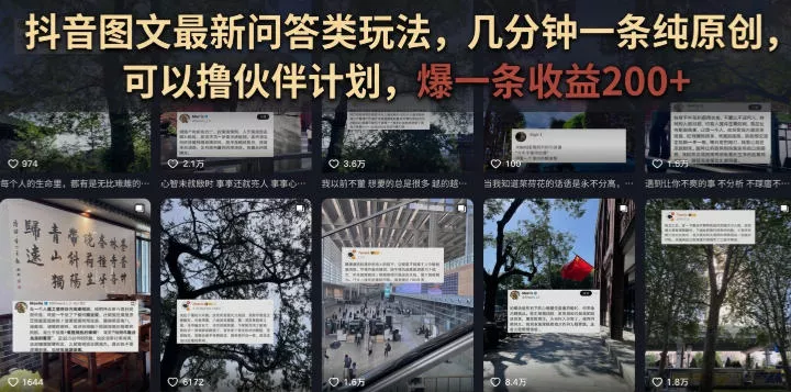 抖音图文最新问答类玩法，几分钟一条纯原创，可以撸伙伴计划，爆一条收益200+-2爱1学习资源网-伴学无忧
