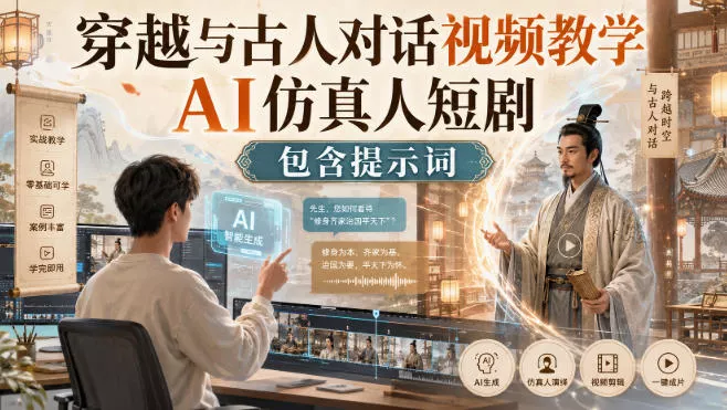 穿越与古人对话视频教学，AI仿真人短剧，包含提示词-2爱1学习资源网-伴学无忧