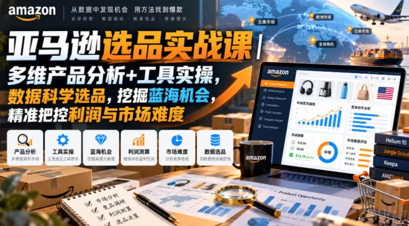 亚马逊选品实战课｜多维产品分析+工具实操，数据科学选品，挖掘蓝海机会，精准把控利润与市场难度-2爱1学习资源网-伴学无忧