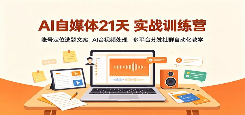 AI自媒体21天实战训练营：账号定位选题文案，AI音视频处理，多平台分发社群自动化教学-2爱1学习资源网-伴学无忧