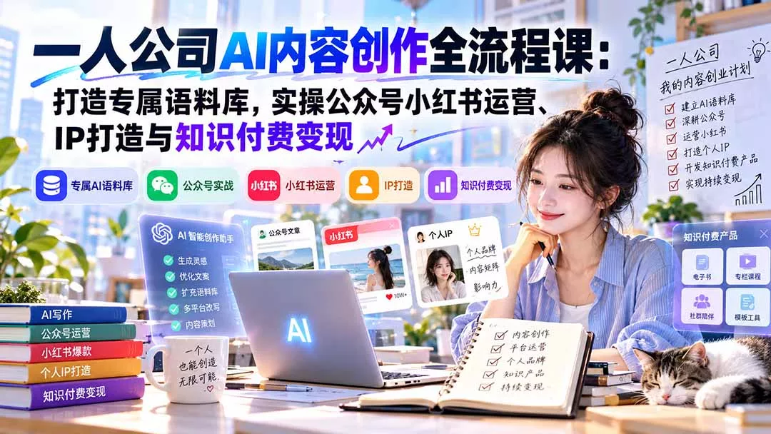 一人公司AI内容创作全流程课：打造专属语料库，实操公众号小红书运营、IP打造与知识付费变现方法论-2爱1学习资源网-伴学无忧