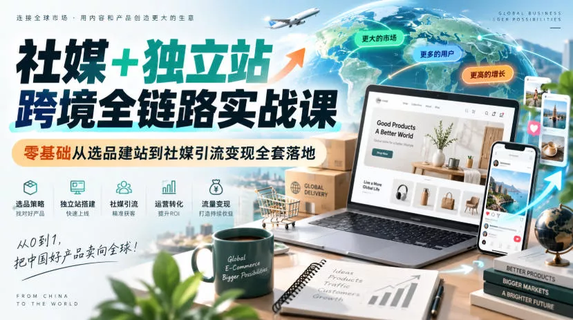 社媒+独立站跨境全链路实战课|零基础从选品建站到社媒引流变现全套落地-2爱1学习资源网-伴学无忧