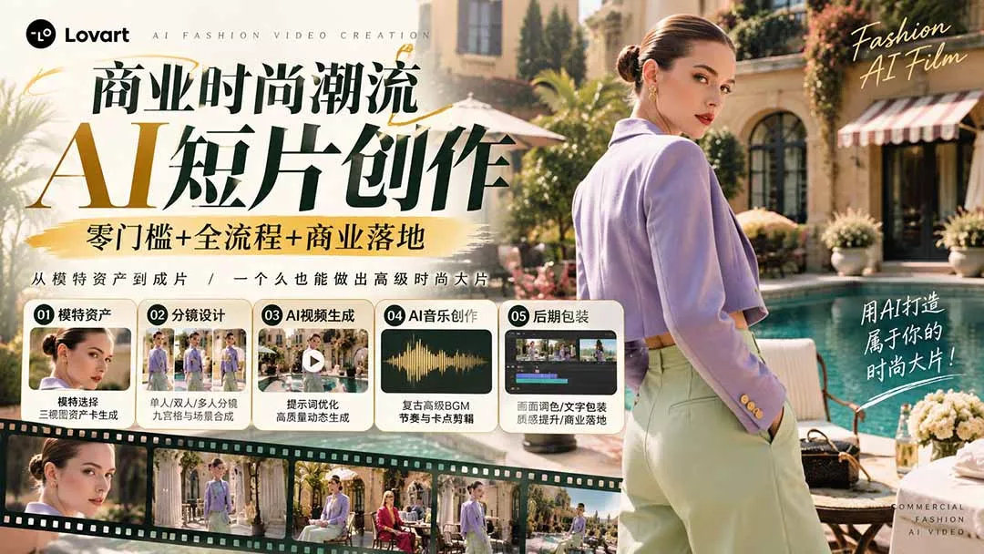 从一张模特图到高级时尚广告大片：AI三视图资产、场景合成、电影分镜、动态生成与复古音乐剪辑实战课-2爱1学习资源网-伴学无忧
