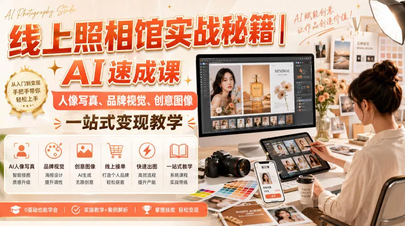 线上照相馆实战秘籍｜AI速成课，人像写真、品牌视觉、创意图像一站式变现教学-2爱1学习资源网-伴学无忧