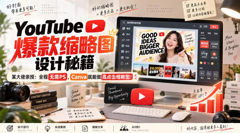 YouTube爆款缩略图设计秘籍，某油管大佬(610万订阅者)亲授，全程无需PS，Canva就能做高点击缩略图！【原创双语字幕】-2爱1学习资源网-伴学无忧