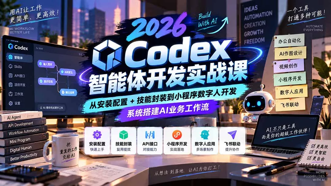 2026Codex智能体开发实战课：从安装配置+技能封装到小程序数字人开发，系统搭建AI业务工作流-2爱1学习资源网-伴学无忧