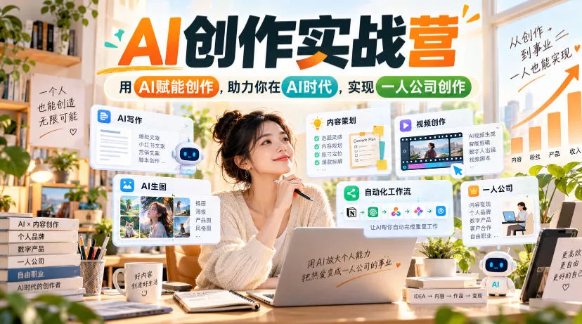 AI创作实战营，用AI赋能创作，助力你在AI时代，实现一人公司创作-2爱1学习资源网-伴学无忧