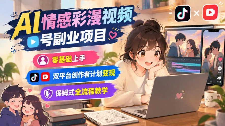 AI情感彩漫视频号副业项目，零基础上手，双平台创作者计划变现，保姆式全流程教学-2爱1学习资源网-伴学无忧