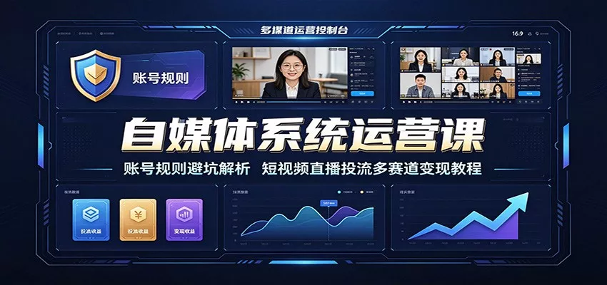 自媒体系统运营课:账号规则避坑解析,短视频直播投流多赛道变现教程-2爱1学习资源网-伴学无忧