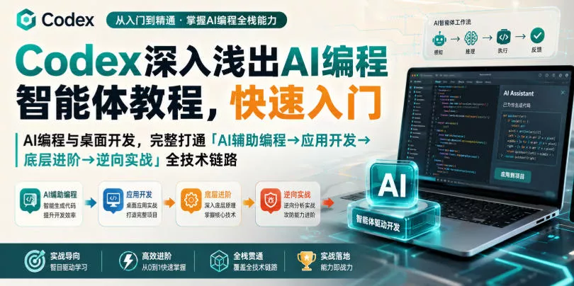 Codex深入浅出AI编程智能体教程,快速入门AI编程与桌面开发,打通「AI辅助编程→应用开发→底层进阶→逆向实战」全技术链路-2爱1学习资源网-伴学无忧