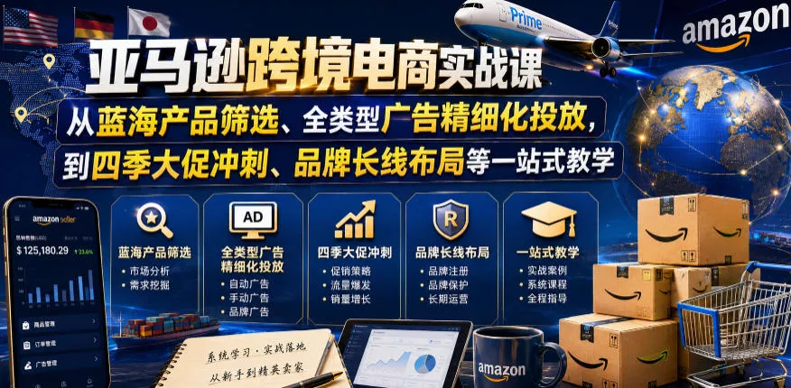 亚马逊跨境电商实战课，从蓝海产品筛选、全类型广告精细化投放，到四季大促冲刺、品牌长线布局等一站式教学(更新8月)-2爱1学习资源网-伴学无忧
