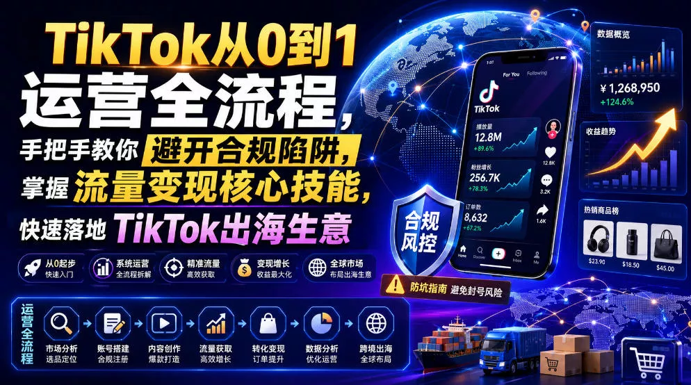 TikTok从0到1运营全流程,手把手教你避开合规陷阱,掌握流量变现核心技能,快速落地TikTok出海生意(更新7月)-2爱1学习资源网-伴学无忧