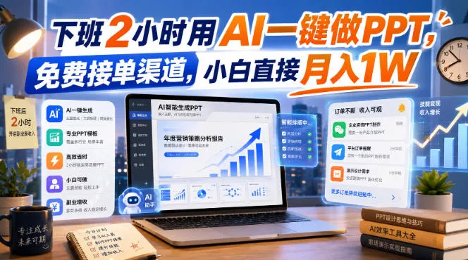 下班2小时用AI一键做PPT，免费接单渠道，小白直接月入1W【揭秘】-2爱1学习资源网-伴学无忧