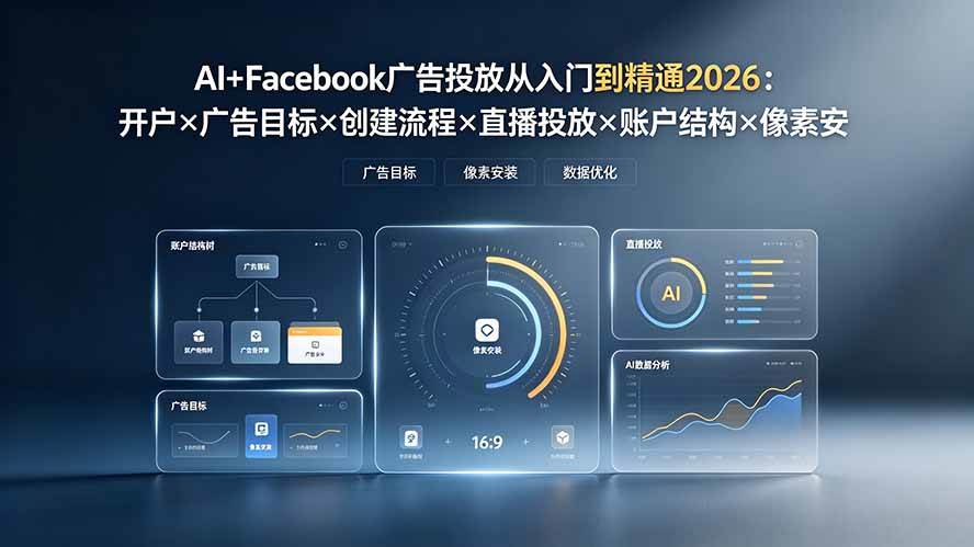 (19465期)AI+Facebook广告投放从入门到精通2026:开户×广告目标×创建流程×直播投放×账户结构×像素安装×AI赋能-2爱1学习资源网-伴学无忧