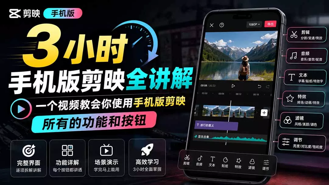 3小时手机版剪映全讲解，一个视频教会你使用手机版剪映，所有的功能和按钮-2爱1学习资源网-伴学无忧