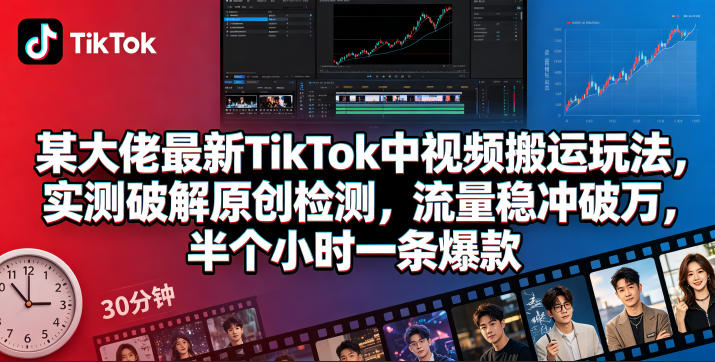 某大佬最新TikTok中视频搬运玩法，实测破解原创检测，流量稳冲破万，半个小时一条爆款-2爱1学习资源网-伴学无忧