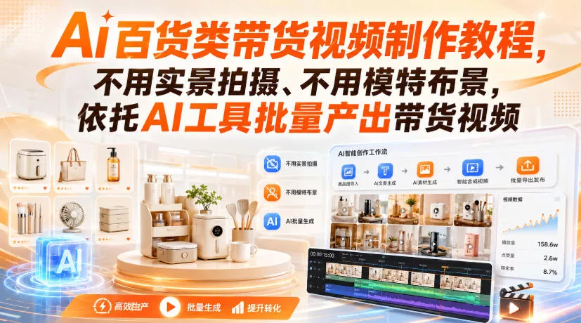 Ai百货类带货视频制作教程,不用实景拍摄、不用模特布景,依托AI工具批量产出带货视频-2爱1学习资源网-伴学无忧