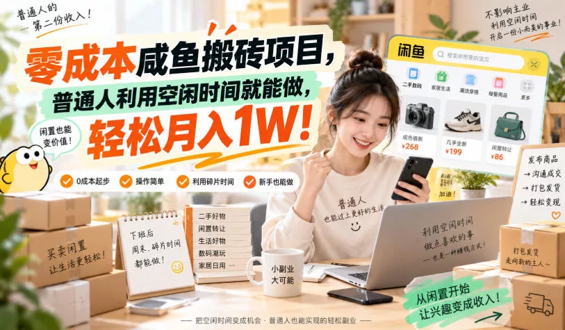 零成本咸鱼搬砖项目，普通人利用空闲时间就能做，轻松月入1W！【揭秘】-2爱1学习资源网-伴学无忧