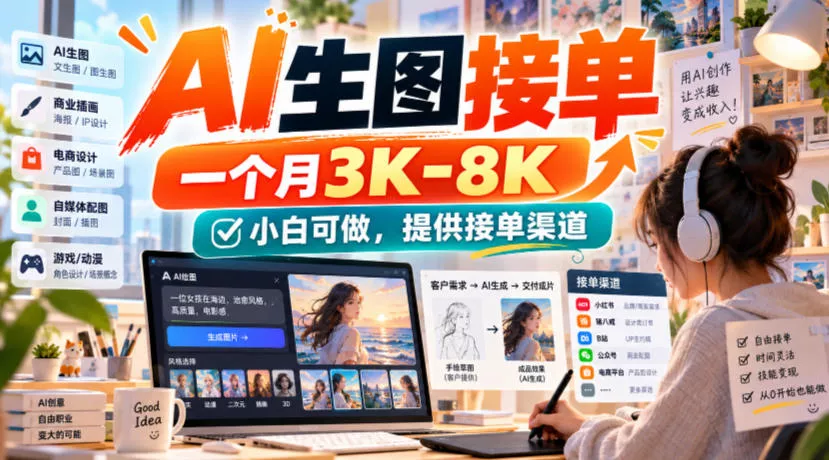 AI生图接单，一个月3K-8K，小白可做，提供接单渠道-2爱1学习资源网-伴学无忧