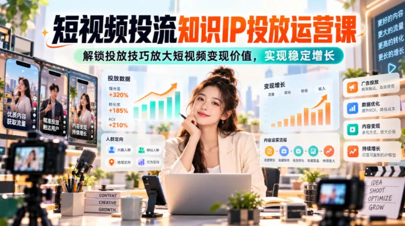 短视频投流知识IP投放运营课，解锁投放技巧放大短视频变现价值，实现稳定增长-2爱1学习资源网-伴学无忧