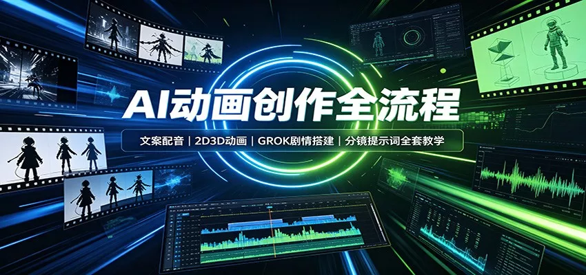 AI动画创作全流程：文案配音，2D3D动画，GROK剧情搭建，分镜提示词全套教学-2爱1学习资源网-伴学无忧