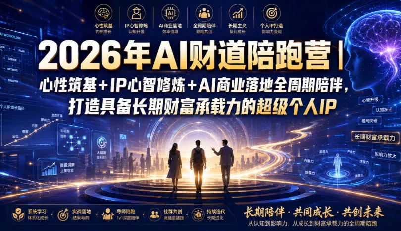 2026年AI财道陪跑营｜心性筑基+IP心智修炼+AI商业落地全周期陪伴，打造具备长期财富承载力的超级个人IP-2爱1学习资源网-伴学无忧