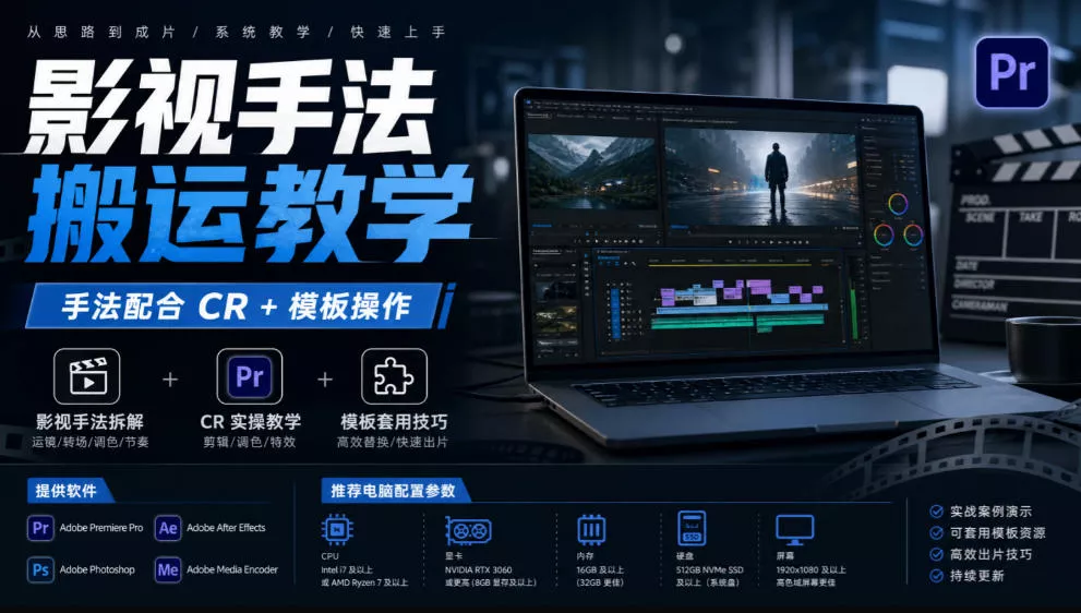影视手法搬运教学，手法配合CR+模板操作，需要电脑，提供软件+配置参数-2爱1学习资源网-伴学无忧