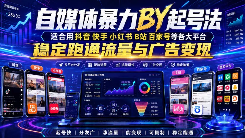 自媒体暴力搬运起号法，适合用抖音快手小红书B站百家号等各大平台，稳定跑通流量与广告变现-2爱1学习资源网-伴学无忧