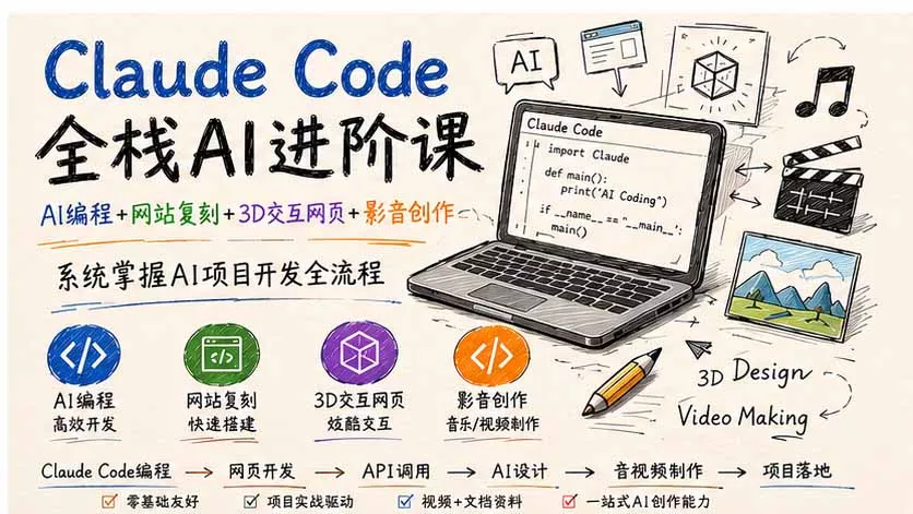 Claude Code全栈AI进阶课;AI编程+网站复刻+3D交互网页+影音创作,系统掌握AI项目开发全流程 Claude Code全栈AI进阶课;AI编程+网站复刻+3D交互网页+影音创作,系统掌握AI项目开发全流程