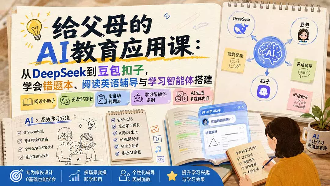 给父母的AI教育应用课：从DeepSeek到豆包扣子，学会错题本、阅读英语辅导与学习智能体搭建-2爱1学习资源网-伴学无忧