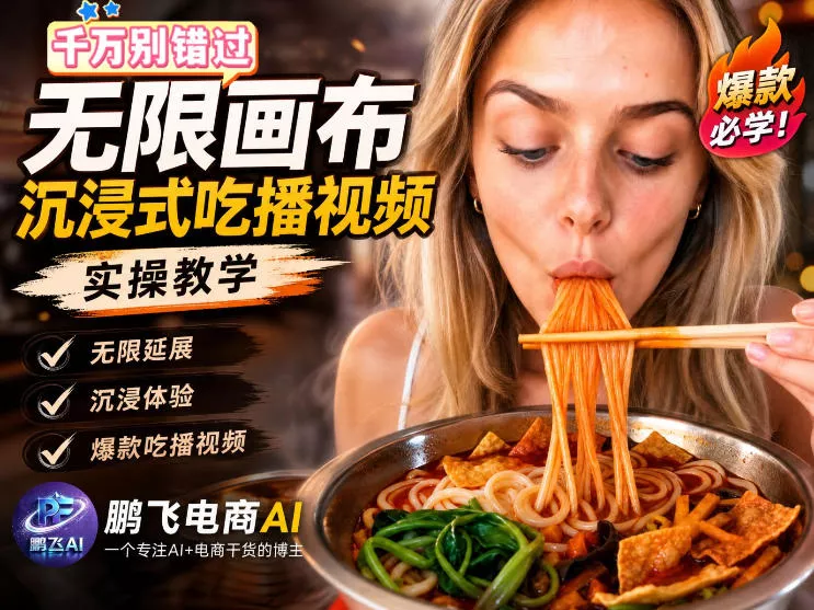 保姆级教程｜用AI无线画布做沉浸式吃播，3步直接出片，无线画布工作流，操作简单好上手-2爱1学习资源网-伴学无忧