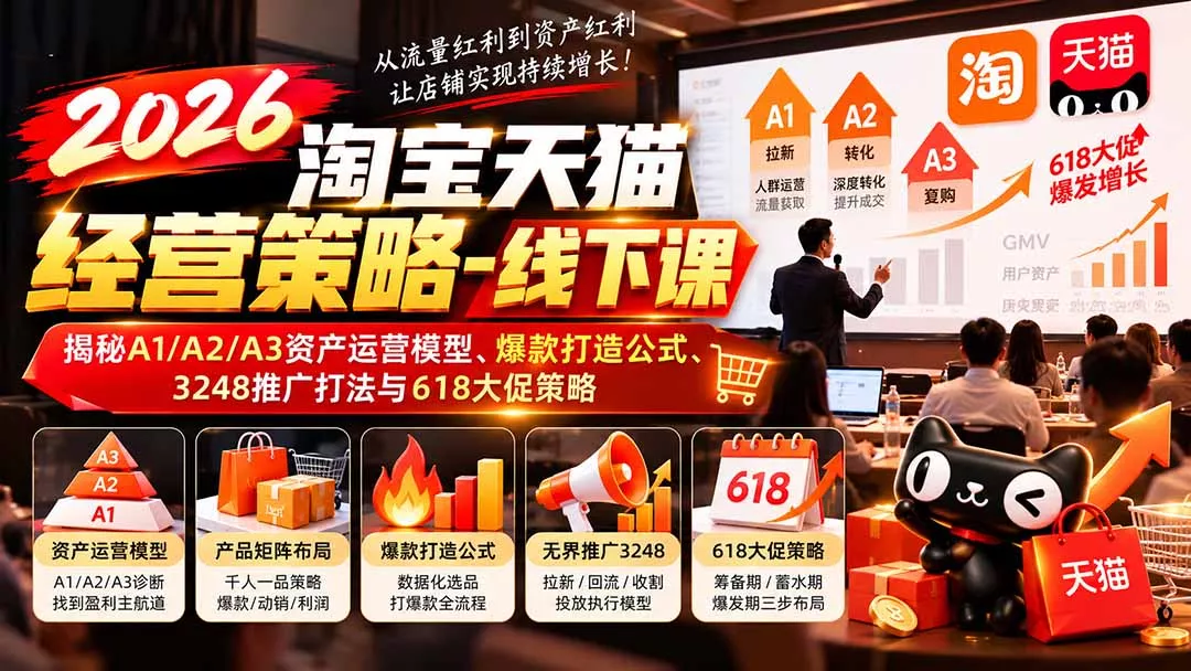 2026淘宝天猫经营策略-线下课：揭秘A1/A2/A3资产运营模型、爆款打造公式、3248推广打法与618大促策略-2爱1学习资源网-伴学无忧
