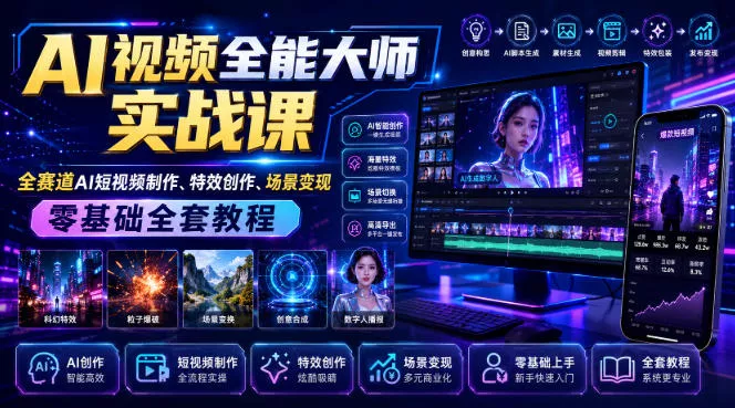 AI视频全能大师实战课｜全赛道AI短视频制作、特效创作、场景变现零基础全套教程-2爱1学习资源网-伴学无忧