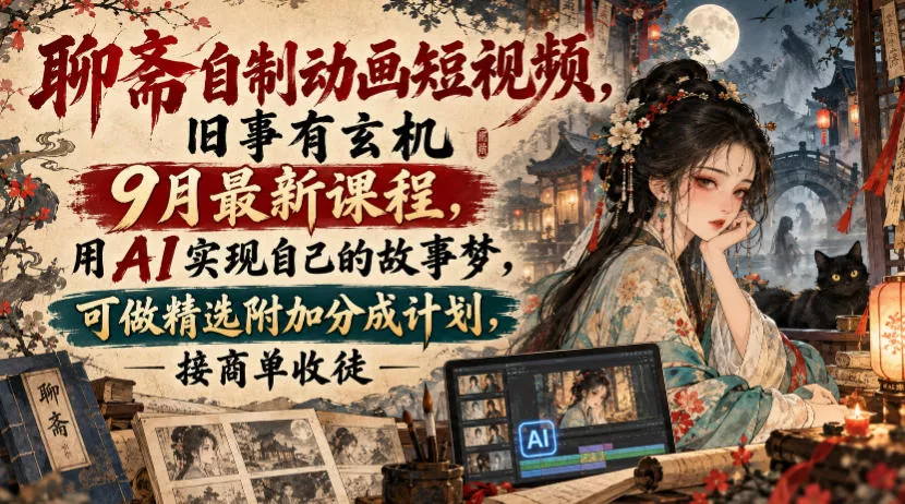 聊斋自制动画短视频，旧事有玄机9月最新课程，用AI实现自己的故事梦，可做精选附加分成计划，接商单收徒-2爱1学习资源网-伴学无忧