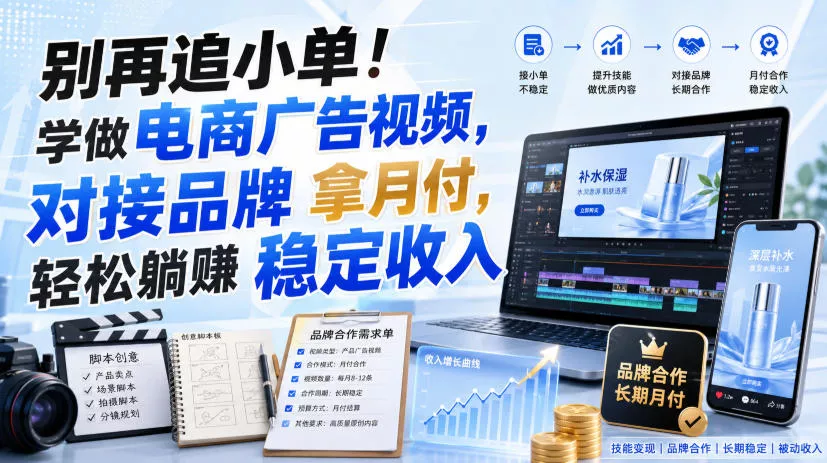 别再追小单！学做电商广告视频，对接品牌拿月付，轻松躺賺稳定收入【原创双语字幕】-2爱1学习资源网-伴学无忧