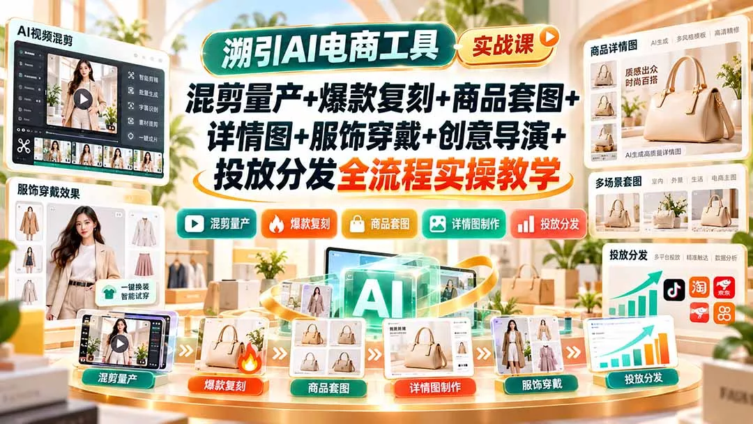 溯引AI电商工具实战课：混剪量产+爆款复刻+商品套图+详情图+服饰穿戴+创意导演+投放分发全流程实操教学-2爱1学习资源网-伴学无忧