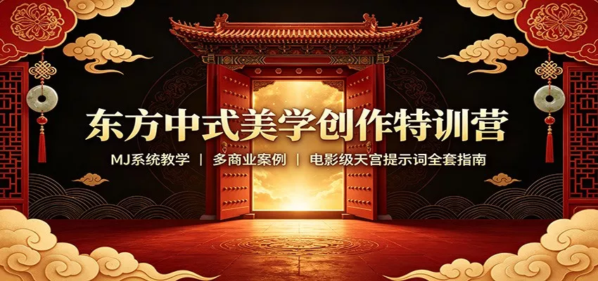 东方中式美学创作特训营：MJ系统教学，多商业案例，电影级天宫提示词全套指南-2爱1学习资源网-伴学无忧
