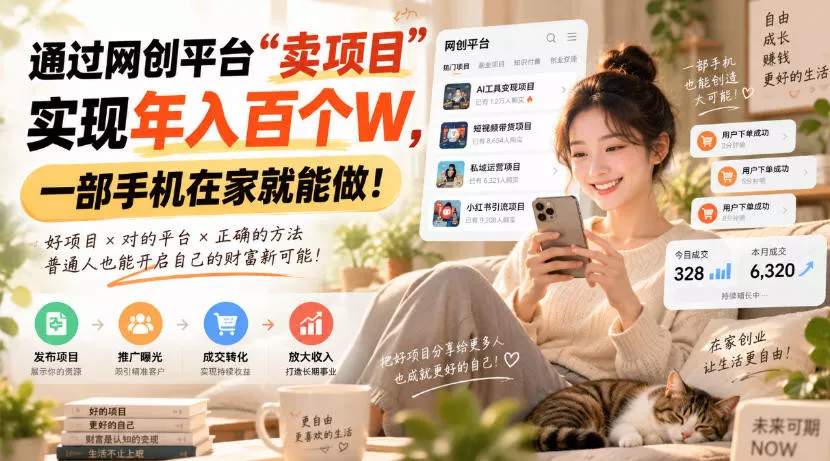 靠卖网创项目变现，一年拿下百万收益！一台手机就能操作！-2爱1学习资源网-伴学无忧